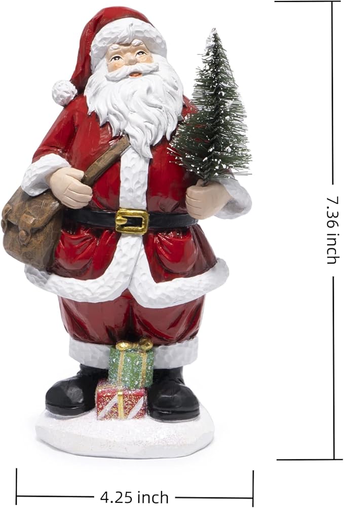 Hodao Christmas Santa Figurine Holding Tree, Hand-Painted Resin Santa Claus Statue with Gifts, Festive Holiday Decoration for Tabletop, Mantel, Shelf, Home Décor Accent