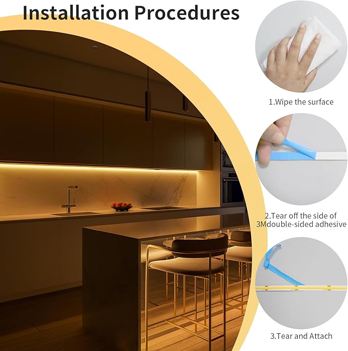 COB LED Strip Light 3000K 40FT/12M warm white led strip Dimmable High Lumen Strip with IR Remote 24V UL Certified Adapter Suitable Adhesive Indoor COB LED Strip for Bedroom Living Room, Shelf, Cabinet