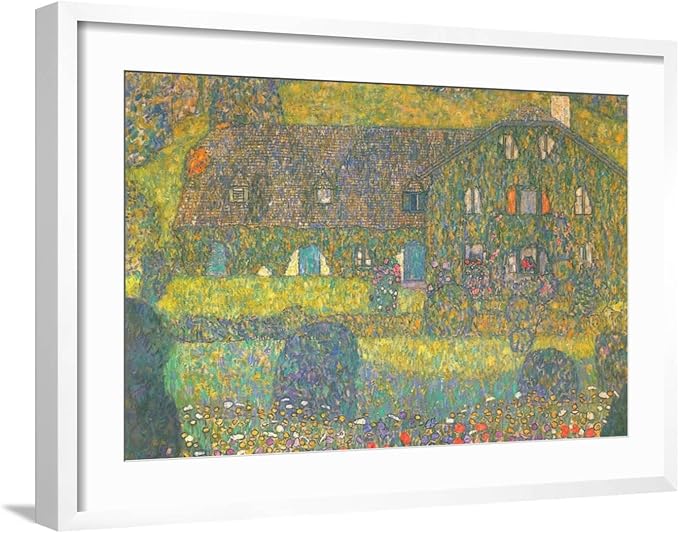 ART.COM Wall Art Print House in Attersee on White Frame by Gustav Klimt, 29" x 21"