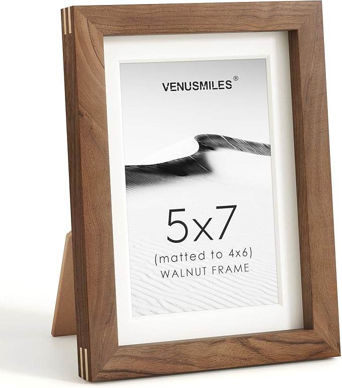 5x7 Picture Frame, USA-Sourced Natural Walnut Wood Photo Collage Frame with HD Tempered Glass, Modern Simple 5 x 7 Wooden Frame Matted to 4x6, Gallery Wall Frames for Art, Wall or Tabletop Display