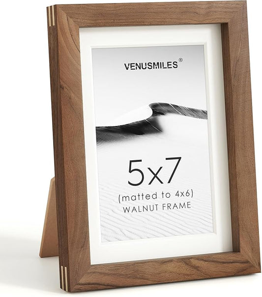 5x7 Picture Frame, USA-Sourced Natural Walnut Wood Photo Collage Frame with HD Tempered Glass, Modern Simple 5 x 7 Wooden Frame Matted to 4x6, Gallery Wall Frames for Art, Wall or Tabletop Display
