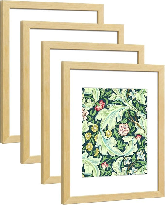 11x14 Picture Frame Made of Solid Wood Photo Frame with Real Glass for Pictures 8x10 with Mat or 11x14 Without Mat, Wall Mount or Tabletop Gallery Photo Frames,Natural,4 Pack