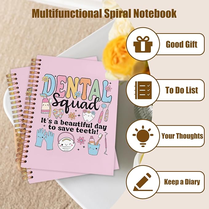 Dental Dentist Gifts Notebook, Dental Assistant Graduation Gifts Journal, Pink Dental Squad Spiral Notebook Journal for Note Taking, Dentist Office Supplies, 5.5x8.3 Inch