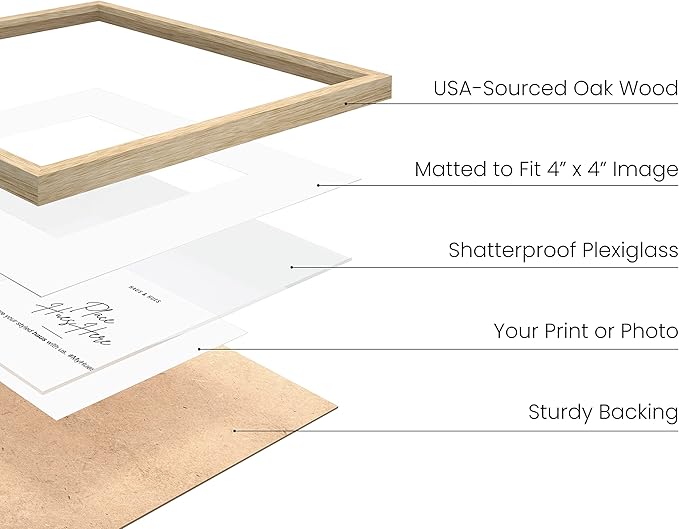 HAUS AND HUES Beige Oak Wood 8x8 Picture Frames - Set of 3, Square Frames with Mat, Natural Frames for Photos (8x8 in, Beige, Set of 3)