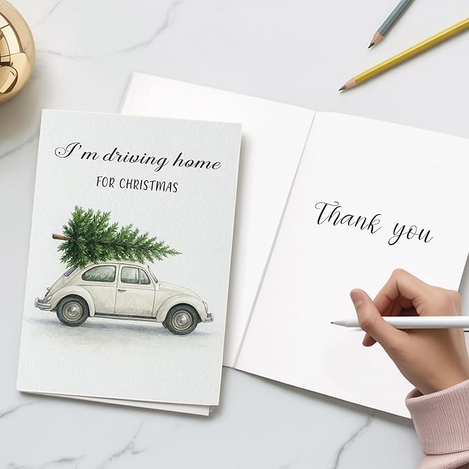 (5.3x8in) I’m Driving Home for Christmas Card with Envelope, Vintage Watercolor Car with Tree Design, Classic Holiday Greeting Card for Family, Friends, Couples, and Loved Ones (Xmas 29)