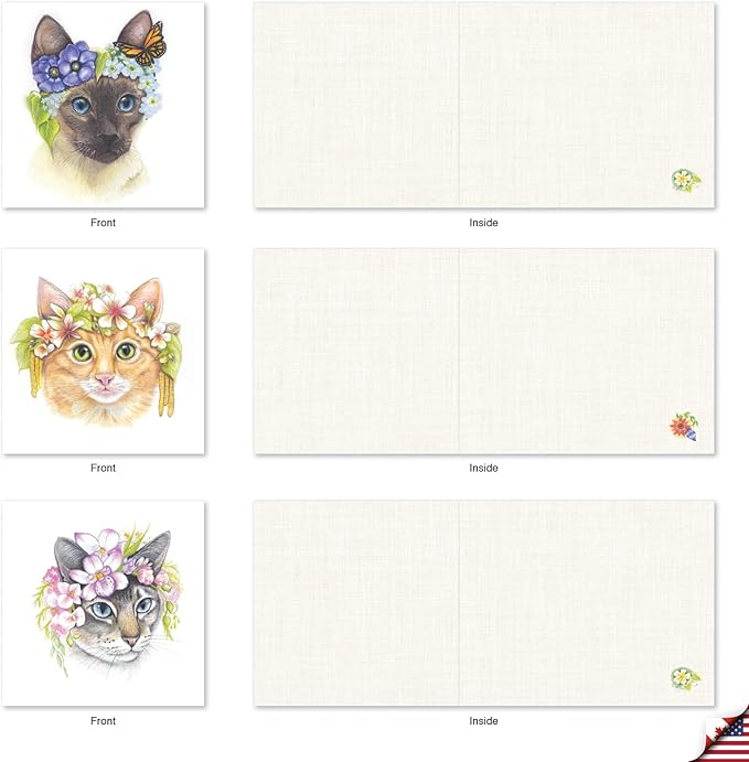 The Best Card Company - 10 All Occasion Blank Cat Cards (4 x 5.12 Inch) - Cute Assorted Bulk Card Set - Fabulous Felines AMQ5649OCB-B1x10