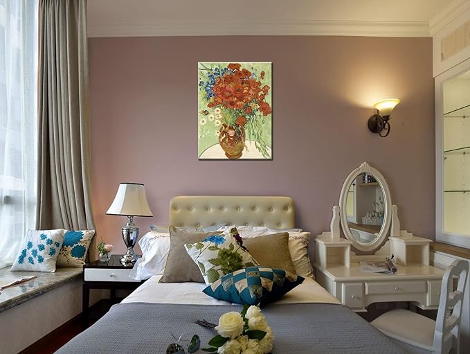 msspart Vincent Van Gogh Red Poppies and Daisies Canvas Wall Art, Floral Oil Paintings Reproduction Flowers Pictures Artwork, Canvas Wall Art Print for Home Decoration - 24"x36"