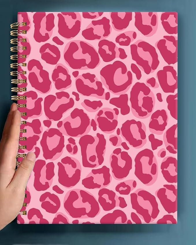 Spiral Journal Notebook,A5 Hardcover Lined Journals for Women 6 x 8.3 in,60 Sheets 120 Pages Thick Paper,Cute College Ruled Writing Notebook for Office Work School(Pink Spot Leopard)