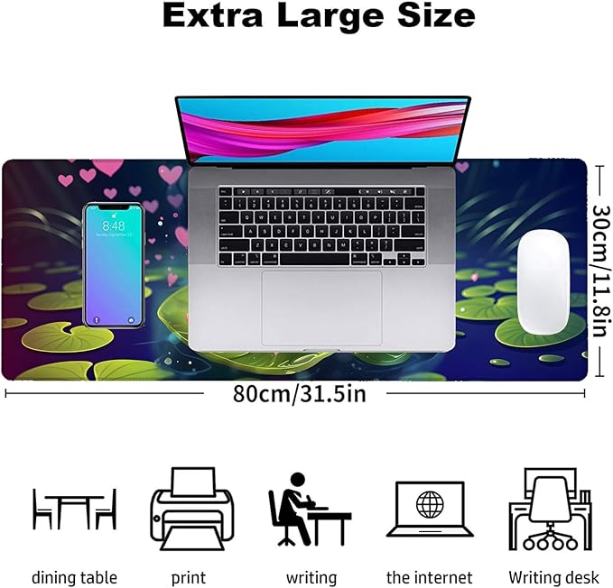 Adorable Pink Frog Gaming Mouse Pad, Office Desk Mat, Anti-Slip Rubber Base Cool Aesthetic Mouse Pads for Computer Laptop Keyboard School Home Desktop Gamer Home Accessories Decor 31.5" x 11.8"