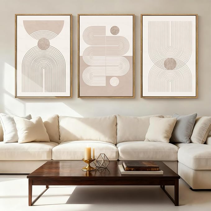 Anyzal Large Neutral Abstract Artwork Modern Minimalist Wall Art Boho Geometric Artwork for Living Room Bedroom Office 24x36 Inch Set of 3