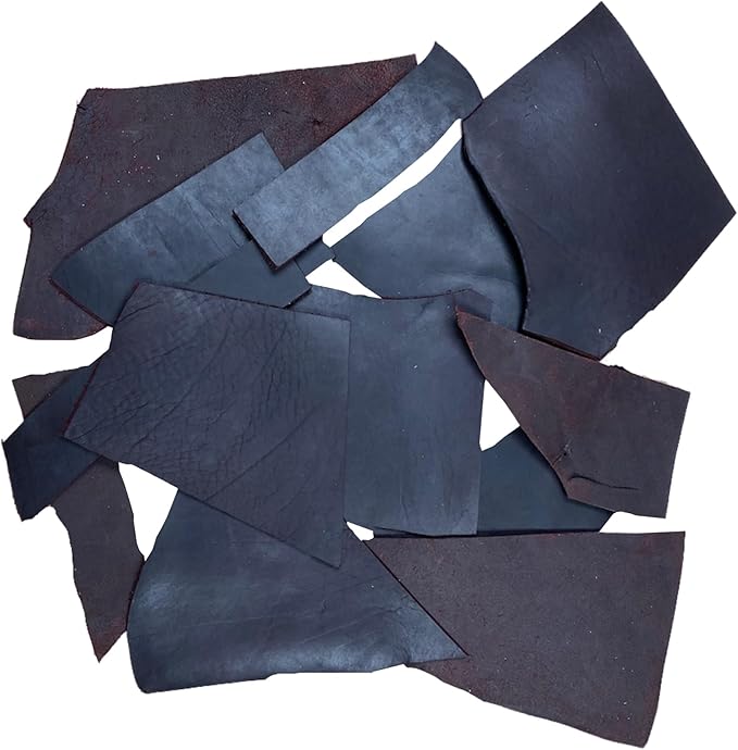 ELW Latigo Leather Dark Color Scraps | 8-10 oz (3-4 mm) Heavy Weight | Size: 1 LB | Full Grain Remnants for Crafting, Ideal for DIY Leatherworking Projects | Color: Dark Latigo