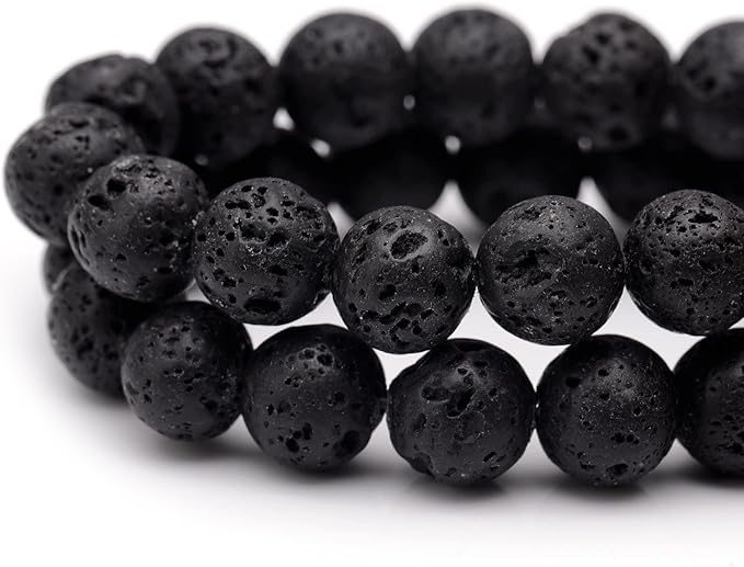 Youngbling Natural Gemstone Beads for Jewelry Making,8mm Black Lava Polished Round Smooth Stone Beads,Genuine Real Stone for Bracelet Necklace 15 Inch(Black Lava,8mm)