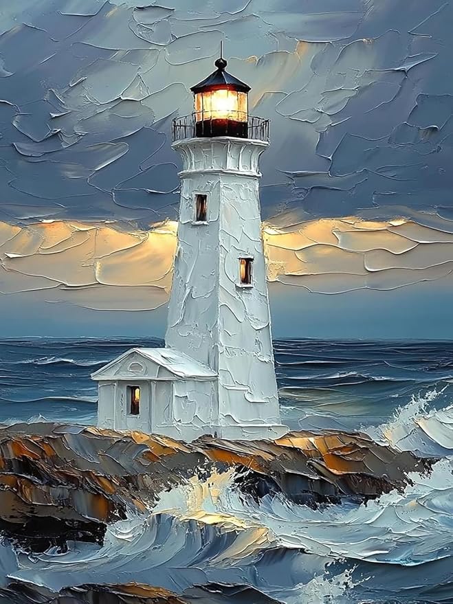 Mosaflare Paint by Numbers for Adults Beginner, Lighthouse Adult Paint by Number Kits on Canvas, DIY Acrylic Oil Easy Painting by Numbers for Home Wall Decor 12X16 inch (Without Frame)