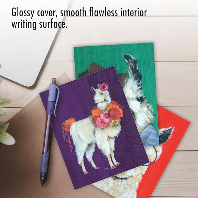 The Best Card Company Assorted Blank Greeting Card Box Set - Incl. 20 Cards + Envelopes - 10 Unique Designs - Perfect for Thank Yous, Invitations, More - Personality Llamas AM7036OCB-B2x10-NB