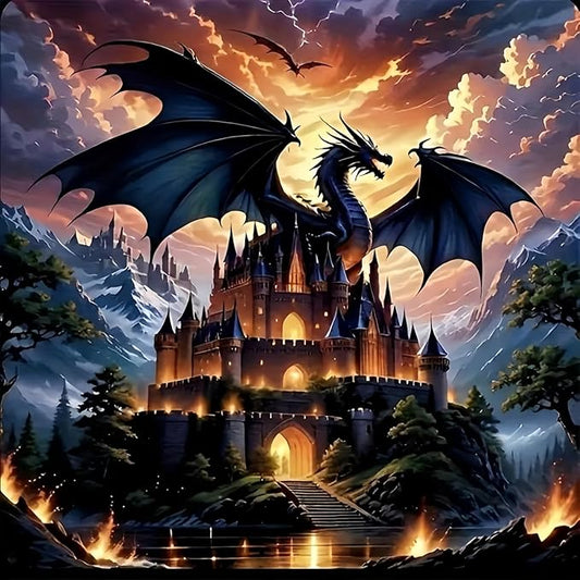 Acelii 5D Diamond Art Kits for Adults Beginners Dragon Castle，DIY Full Round Drill Diamond Painting Kits, Paint by Diamonds Dots Gem Art Crystal Easy，Home Wall Decor 13.78X13.78 Inch