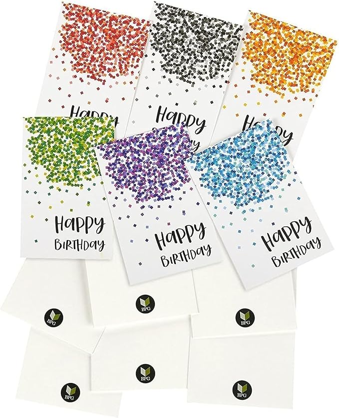 Birthday Greeting Cards - 4 x 6-Inch, 48-Pack, Multicolor Confetti Design - Blank Inside with Envelopes for Party & Business