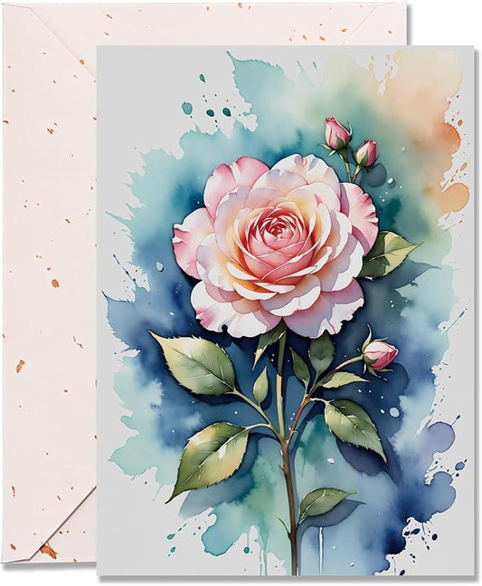5x7 Blank Inside Card with Envelope, Elegant Watercolor Rose Blank Greeting Card for All Occasions – Birthday, Sympathy, Thank You - Single Card