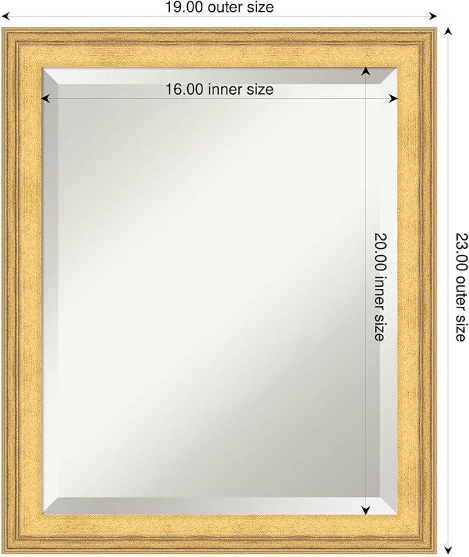 Amanti Art Gold Wall Mirror 23x19 Owen Gold Rectangle Bathroom Mirror for Wall Decor Living Room, Small Traditional Wood Frame, Hangs Horizonally and Vertically, Bathroom Decor, Beveled Edge