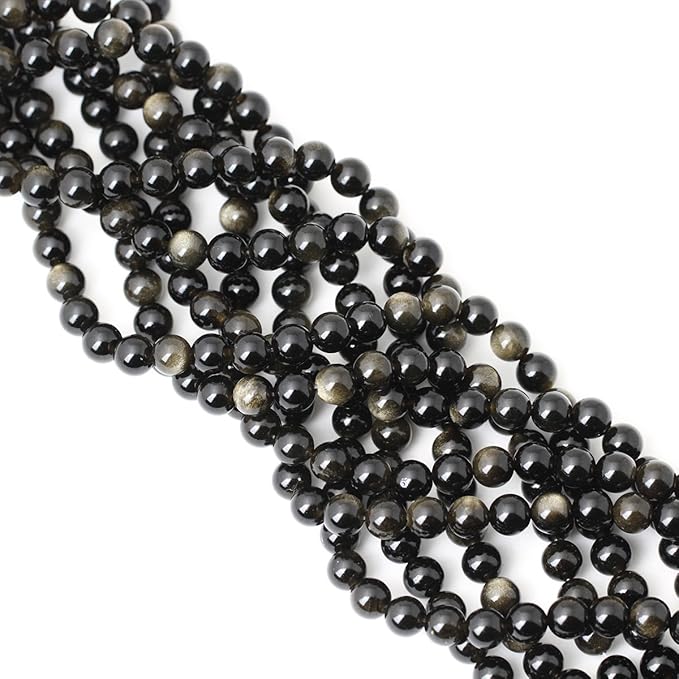 45PCS 8mm Natural Golden Obsidian Gemstone Round Loose Beads Crystal Energy Stone Healing Power for Jewelry Making 1 Strand 15"