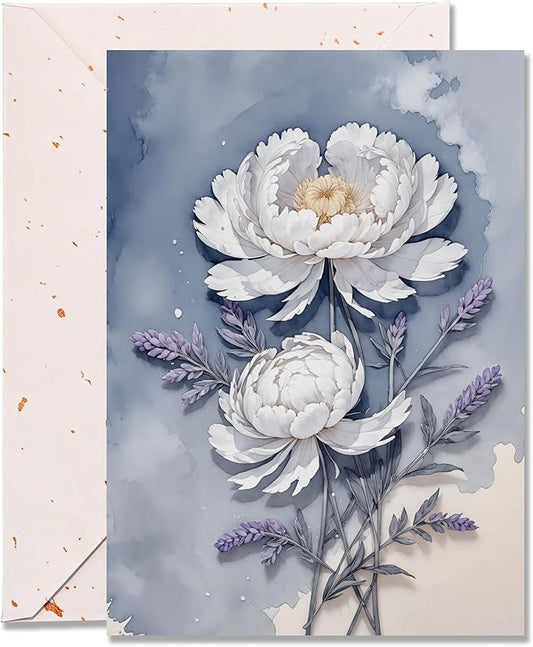 Blank Inside Greeting Card with Envelope for All Occasions, 5x7 Inch Watercolor Peony Greeting Card – Birthday, Sympathy, Thank You - Single Card