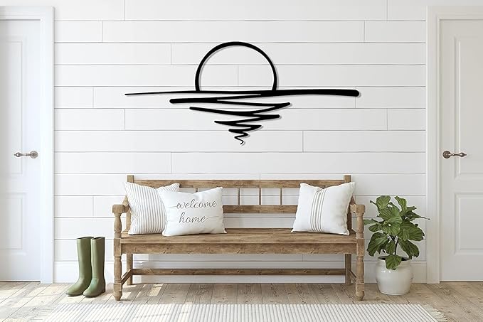 Sunrise Metal Wall Art, Mid Century Boho Decor, Sunshine Minimalist Design, Sun Design Wall Art, Modern Sunset Interior Artwork, Home Decor, Livingroom Decor, Gift for Her (White, 27.6 x 12.1” / 70 x 30.7 cm)