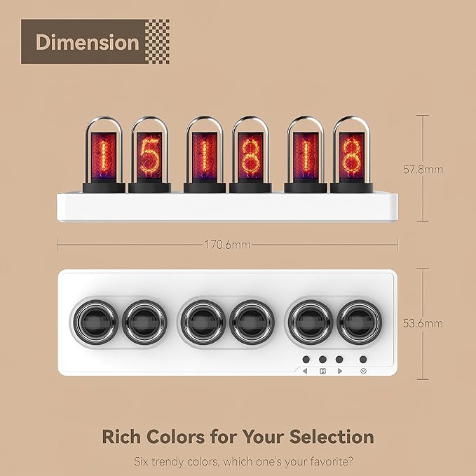 Nixie Tube Clock Glow Tube Clock IPS Color Screen Digital Clock with 6 Sets of Alarm Clocks, 7 Modes, 12 Customized Pictures, Web Control, no app Required (Blue)