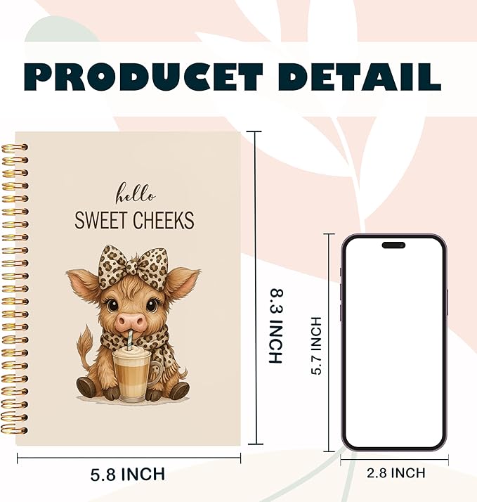 Hello Sweet Cheeks Highland Cow Notebook, Coquette Preppy Leopard Bow Cow Journal, Highland Cows Gifts Spiral Notebook Journal for Note Taking, Cows Office Supplies, 5.5x8.3 Inch