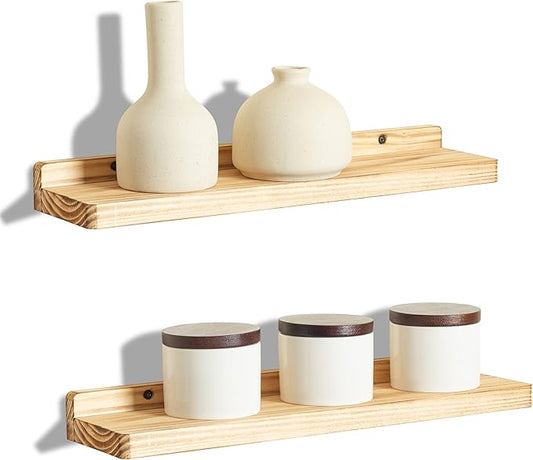Freezing point Floating Shelves for Wall Set of 2 Natural Wood 16Inch Wall Shelf Decor Plant Display Collectibles Mounted Kitchen Bathroom Bedroom Corner Decorative Storage Stand Carbonized