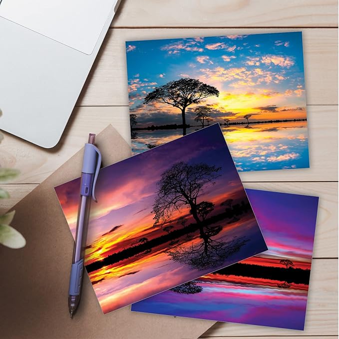 The Best Card Company - 20 Assorted Blank Notecards Box Set 4 x 5.12 Inch with Envelopes (10 Designs, 2 Each) - Tree Settings AM10325OCB-B2x10