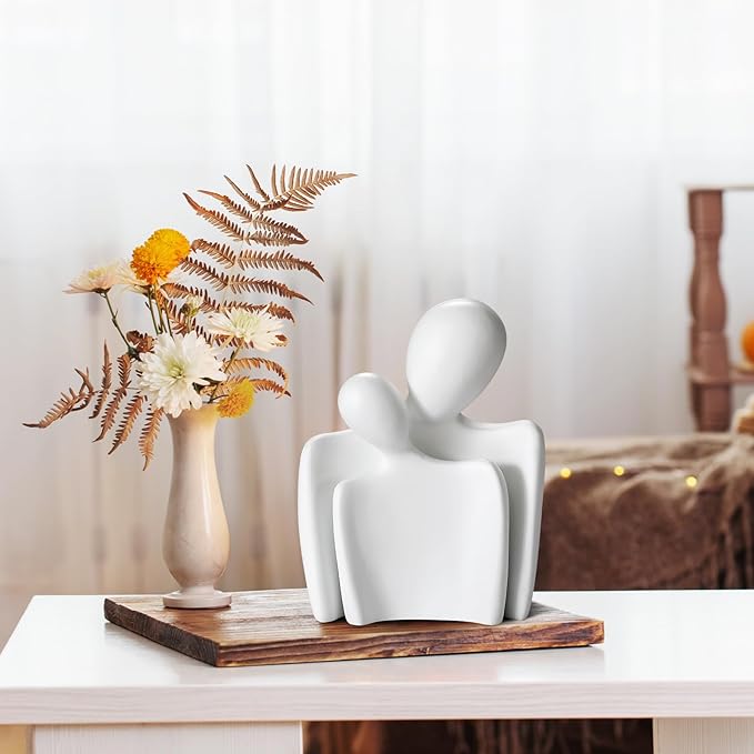 Love Couple Statue-8 Inch, Suitable for Home Modern Art Decor Sculpture Placed in TV Stand, Living Room, Bookshelf, Bedroom for Valentine's Day, Wedding, Anniversary (White)
