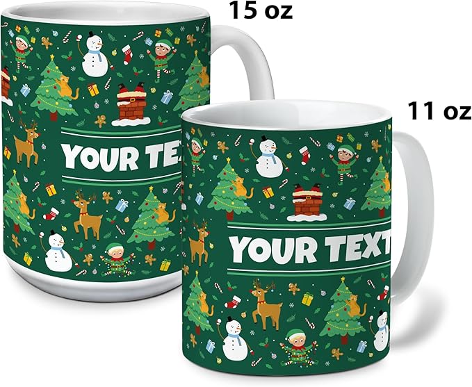Personalized Mug for Kids - Christmas - Custom Name/Text, Ceramic Hot Chocolate/Cocoa/Coffee Cup for Boys/Girls, Holiday/Birthday Gift - 15 oz, Pink Handle