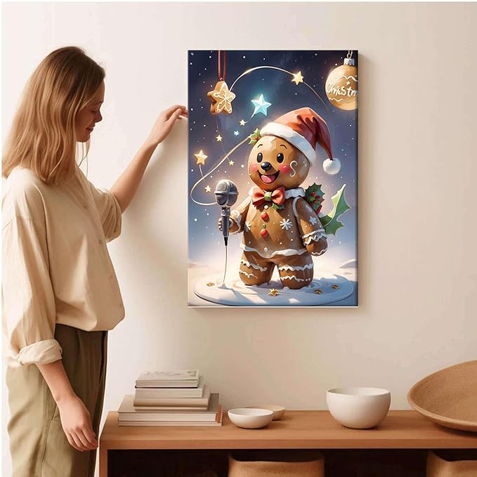 Framed Canvas Wall Art festive gingerbread character Funny Christmas Poster Trendy Christmas Decor 12x18in Wood Framed