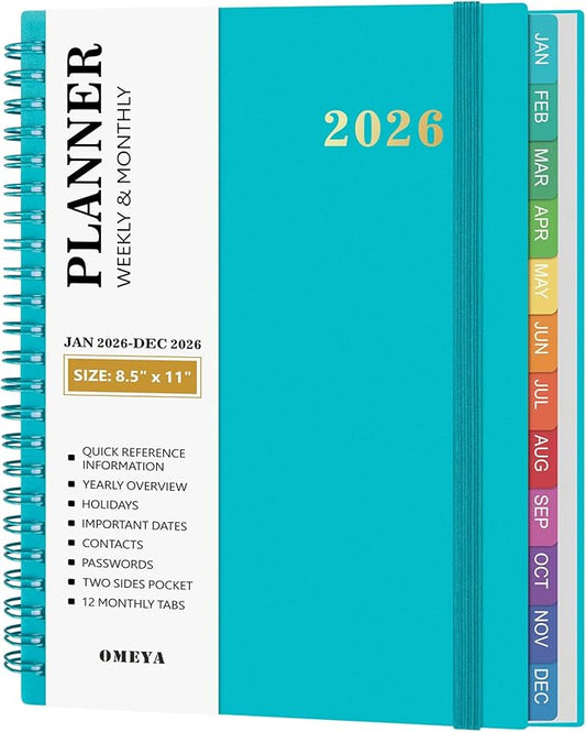 2026 Planner – 2026 Planner Weekly and Monthly: Jan. 2026 - Dec. 2026, 8.5" x 11", 2026 Calendar Planner with Monthly Tabs, Flexible Cover, Thick Paper, Inner Pocket for School Office Supplies