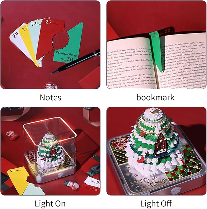 Time Piece Calendar 2025, 3D Memo Pads Paper Desk Calendar with LED Light, Tear Away Digital Calendar, Creative Carving Gift Desktop Decoration, Christmas Gift