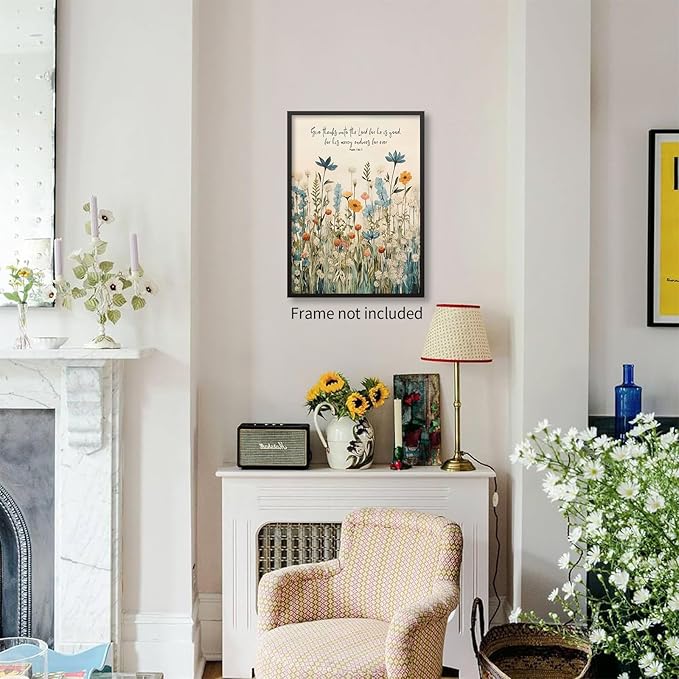 Religious Christian Wildflower Wall Art Bible Verse Scripture Poster Vintage Botanical Canvas Prints for Apartment Bedroom Gallery Wall Decor 16X24 inch Unframed