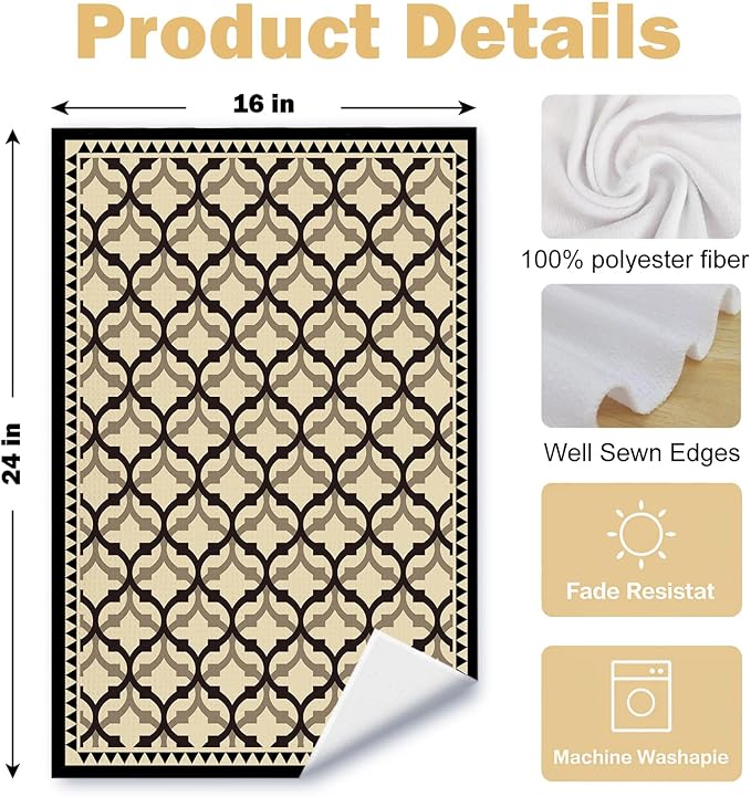 Beige and Brown Moroccan Kitchen Towels, Boho Abstract Dish Tea Towels for Kitchen Decor, Retro Mid Century Modern Hand Towel for Bathroom Decor, 16x24 Inches