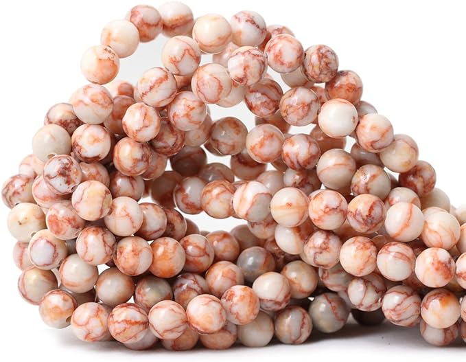 45PCS 8mm Natural Red Network Stone Round Loose Beads for Jewelry Making DIY Materials 1 Strand 15"