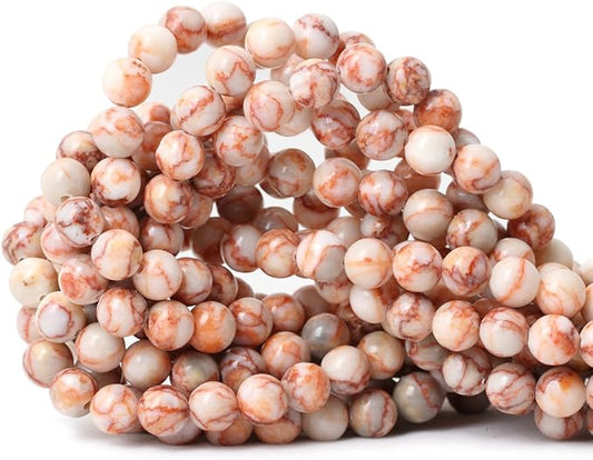 45PCS 8mm Natural Red Network Stone Round Loose Beads for Jewelry Making DIY Materials 1 Strand 15"