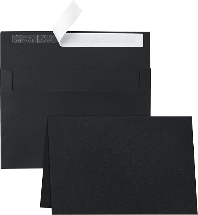 100 Packs Black Blank Greeting Cards and Envelopes 4 x 6 Heavyweight Folded Cardstock and A4 Envelopes Printable Self Seal for Birthday, Thank You Cards, Wedding Invitations, Baby Showers