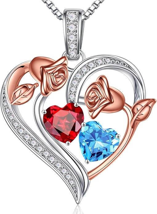 Iefil Christmas Gifts for Women Wife - 925 Sterling Silver Rose Heart Necklace, Stocking Stuffers for Women, Anniversary Birthday Gifts for Wife Girlfriend Mom