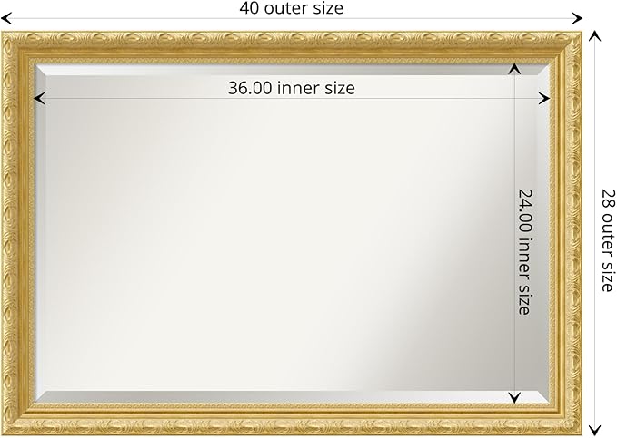 Amanti Art Gold Wall Mirror 28x40 Versailles Gold Rectangle Bathroom Mirror for Wall Decor Living Room, Large Traditional Wood Frame, Hangs Horizonally and Vertically, Bathroom Decor, Beveled Edge