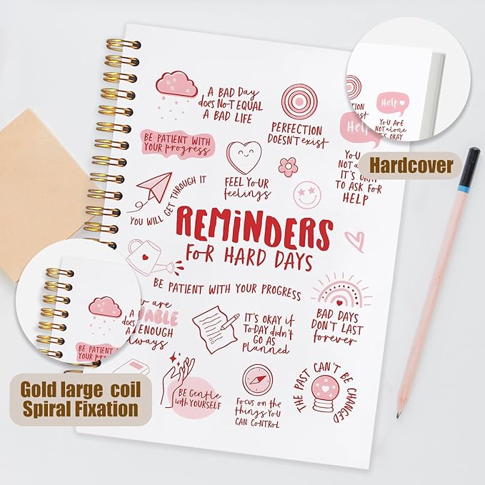 Daily Affirmations Inspirational Notebook, Motivational Quote Journal, Reminders for Hard Days Positive Affirmation Preppy Pink Spiral Notebook Journal for Note Taking, 5.5x8.3 Inch