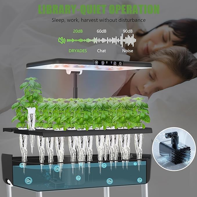 44-Pod Indoor Hydroponic Growing System + 3 Free Seeds Starter Kit (Lettuce, Salad Mixed, Basil Seeds) – Dual 53W Full-Spectrum LED, 10-L Water Tank, 2-Tier Grow Pods (66 Pods)