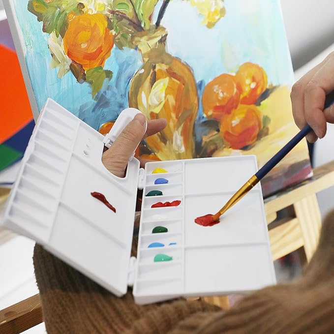 5 Pack Watercolor Palette with 20-Well and 5 Mixing Areas, Folding Paint Tray with Lid, Plastic Painting Palette for Kids, Beginners, Artists