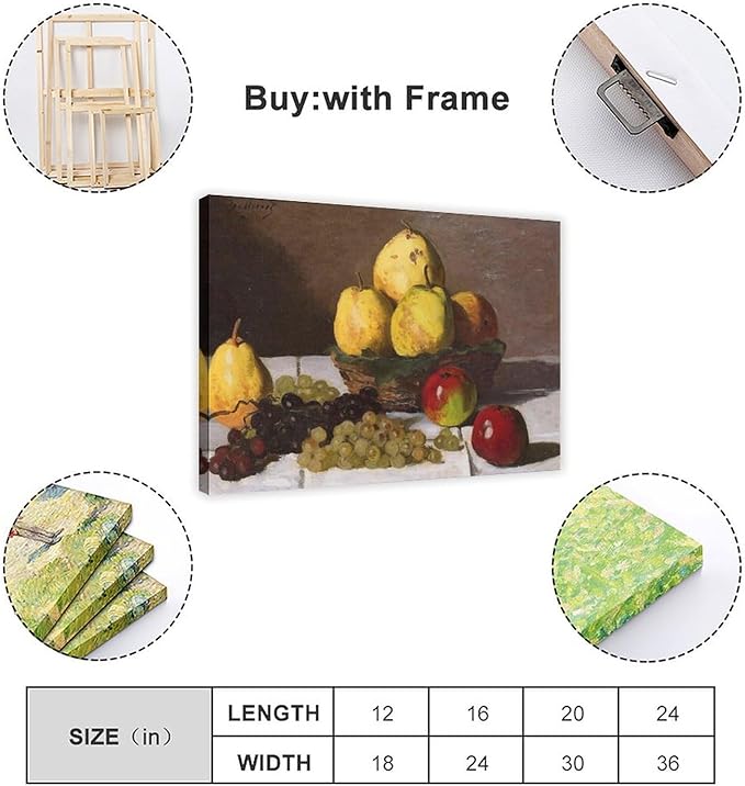 CFIOZYOS 40+ Monet Famous Print Posters Still Life with Pears And Grapes by Claude Monet Impressionism Canvas Wall Art Print Poster For Home School Office Decor Frame 24×36inch(60×90cm)