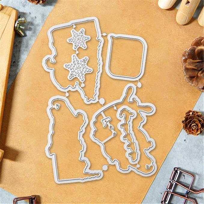 Santa Box Christmas Tree Stamps and Cutting Dies for Card Making DIY Transparent Silicone Clear Stamp and Metal Die Cuts Sets for Scrapbooking Paper Greeting Cards Decor Seals Craft Supplies