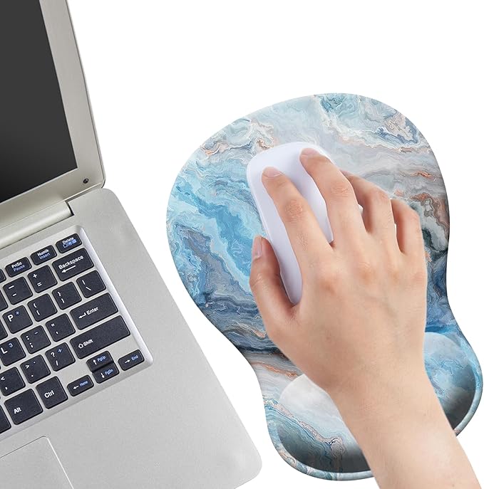 Gel Mouse Pad with Wrist Rest, Ergonomic Concave Wrist Support Mousepad with Non-Slip PU Base & Smooth Surface Comfortable Desk Accessories Mat for Office, Home Gaming and Study (Marble 01)