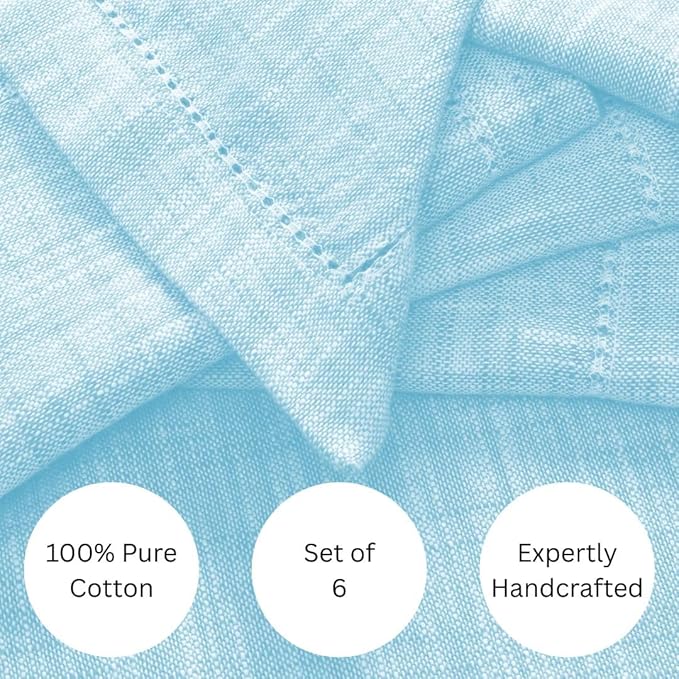Slub Textured Dinner Napkins Set of 6-100% Cotton Cloth Napkins 18x18 Inch - Soft Durable Washable Fabric Napkins for Everyday Use & Special Occasions Christmas - Aqua Blue