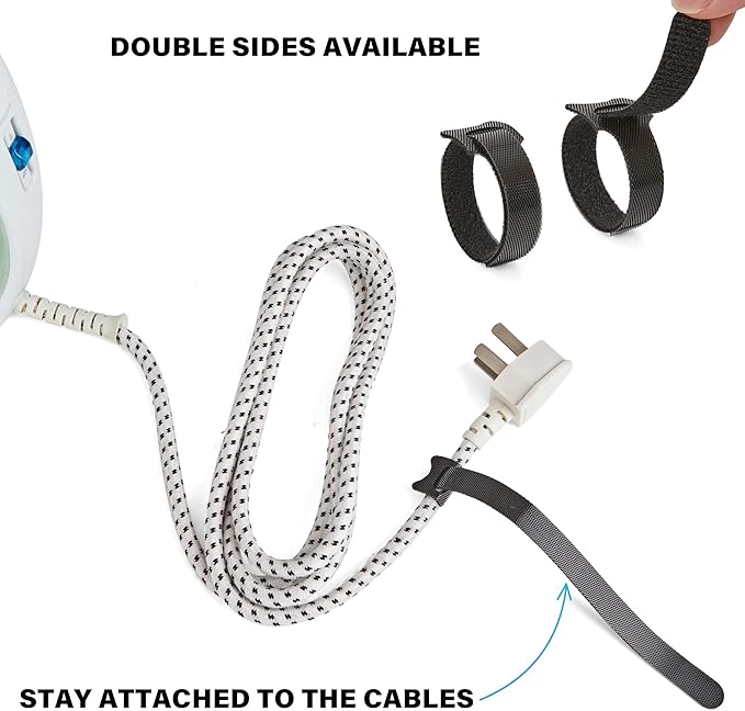 130PCS Reusable Cable Ties with Hook and Loop, Multi-purpose Adjustable 8 Inch Cable Management Wire Ties Cable Straps for Organizing Home, Office and Data Centers, Black
