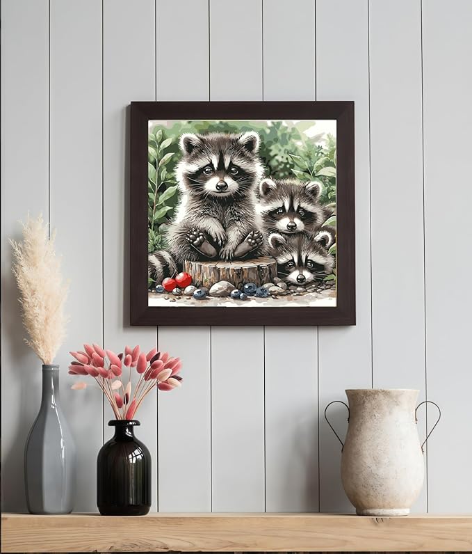 BYGFHLYW Animals Paint by Numbers Kit for Adults Beginners, Raccoon Family Easy Adult Paint by Number Kits On Canvas, DIY Acrylic Oil Painting Kits for Home Wall Decor 16x16Inch